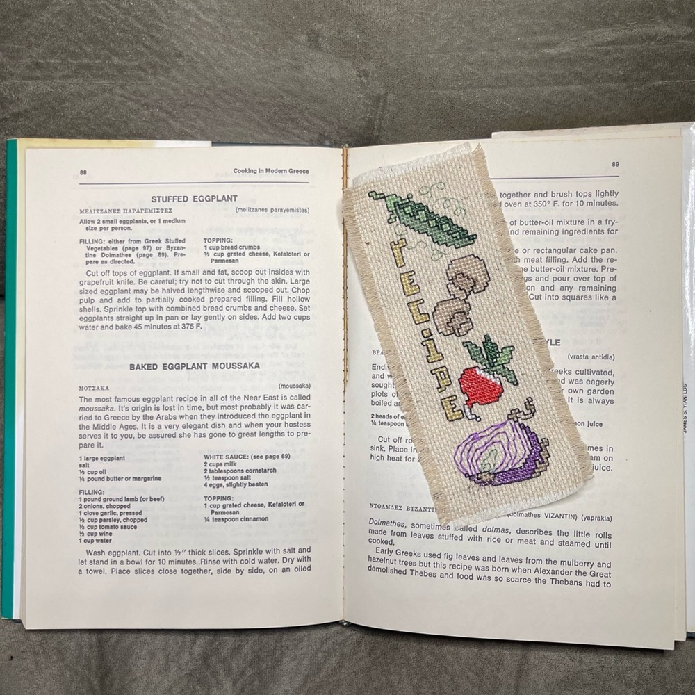 Handcrafted cross-stitch Bookmark for cookbooks